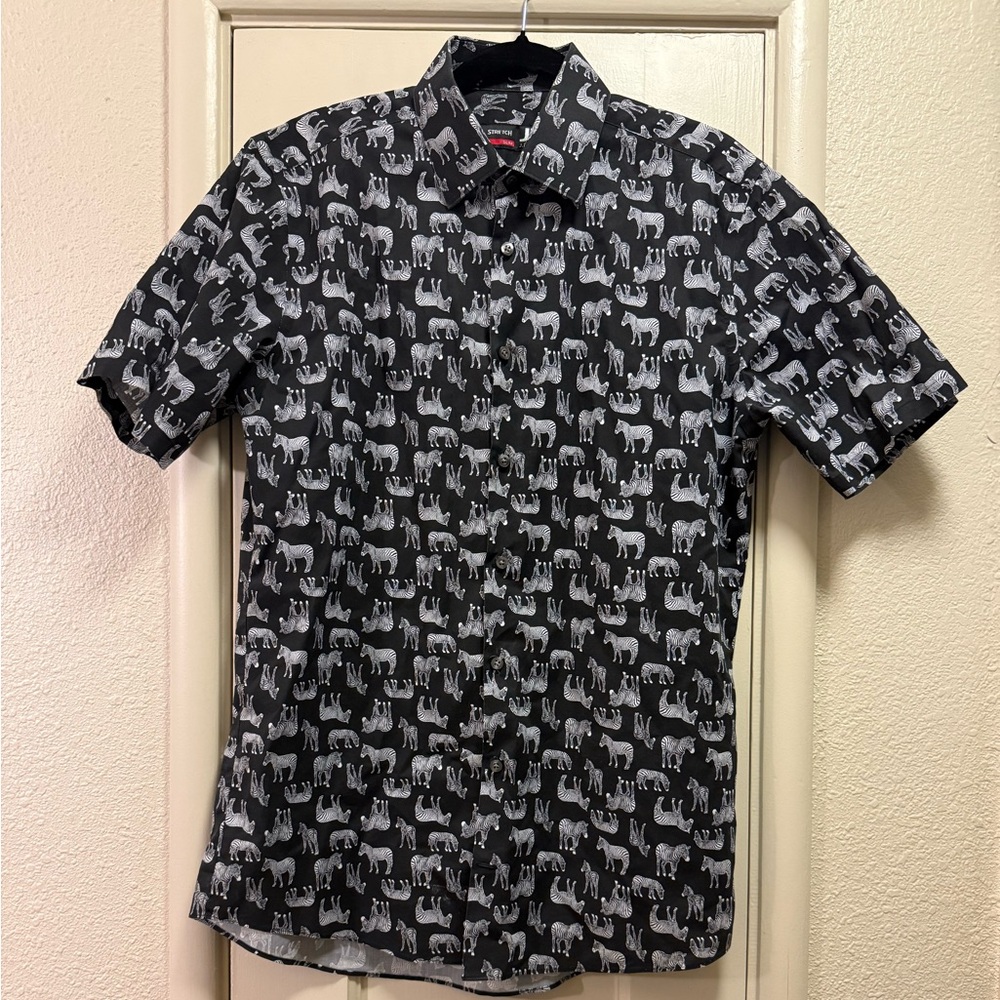JF J.Ferrar Black and Gray Animal Pattern Shirt